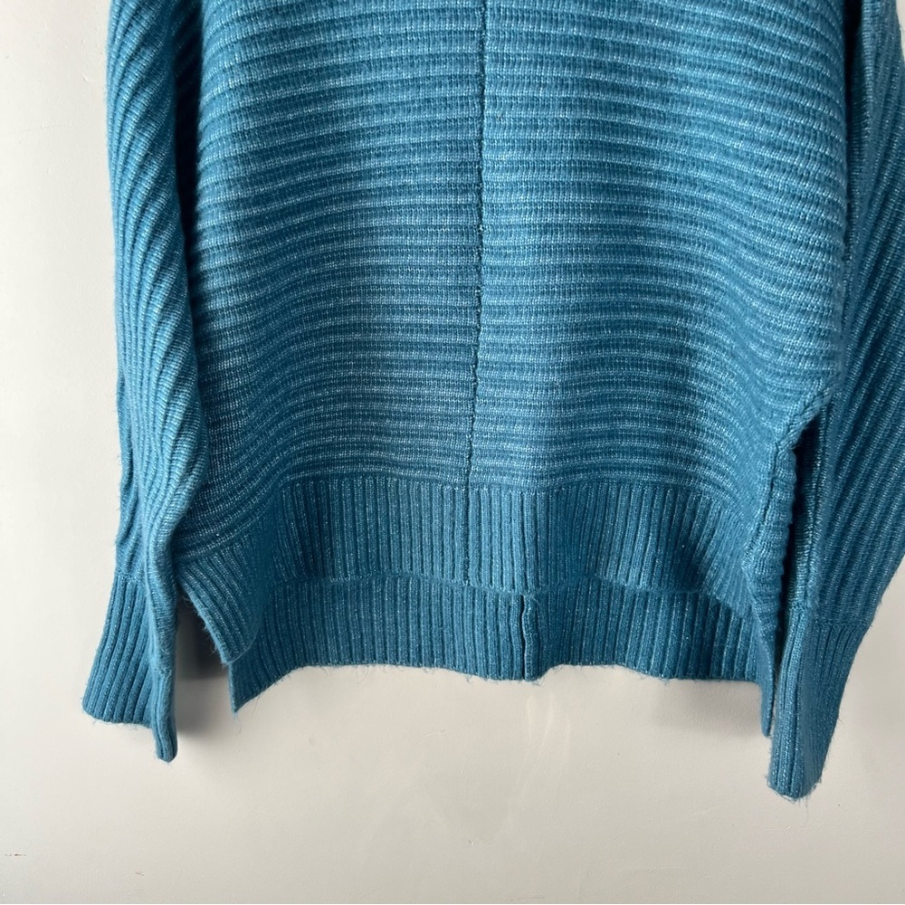 Jessica Simpson NWT Size Large Mock Neck Ribbed Knit Teal Boxy Sweater Soft Cozy - Picture 4 of 10